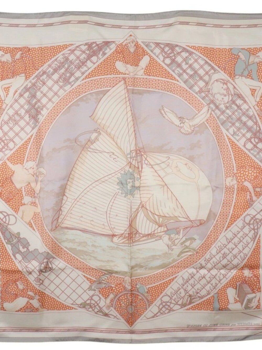 HERMES Carree90 scarf VOYAGE au LONG COURS Ocean Voyage White silk _